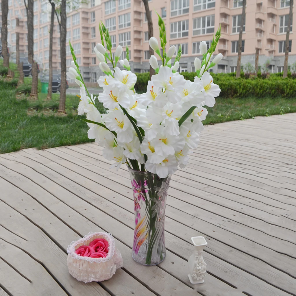 Artificial Fake Silk Flower Gladiolus White DIY Craft Ornament Art Wedding Decoration Home Table Decor Artwork  