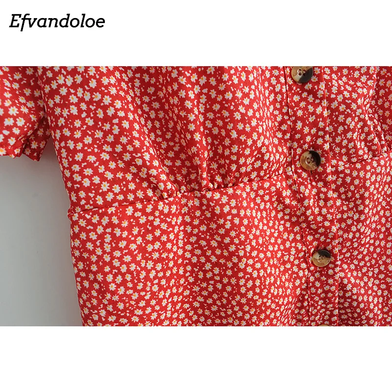 Efvandoloe красное Цветочное платье для женщин 2019 летние платья с коротким рукавом