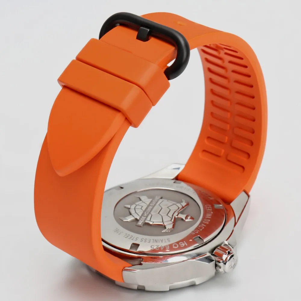 MAIKES Premium Orange Sport Rubber Watch Strap with Black Buckle
