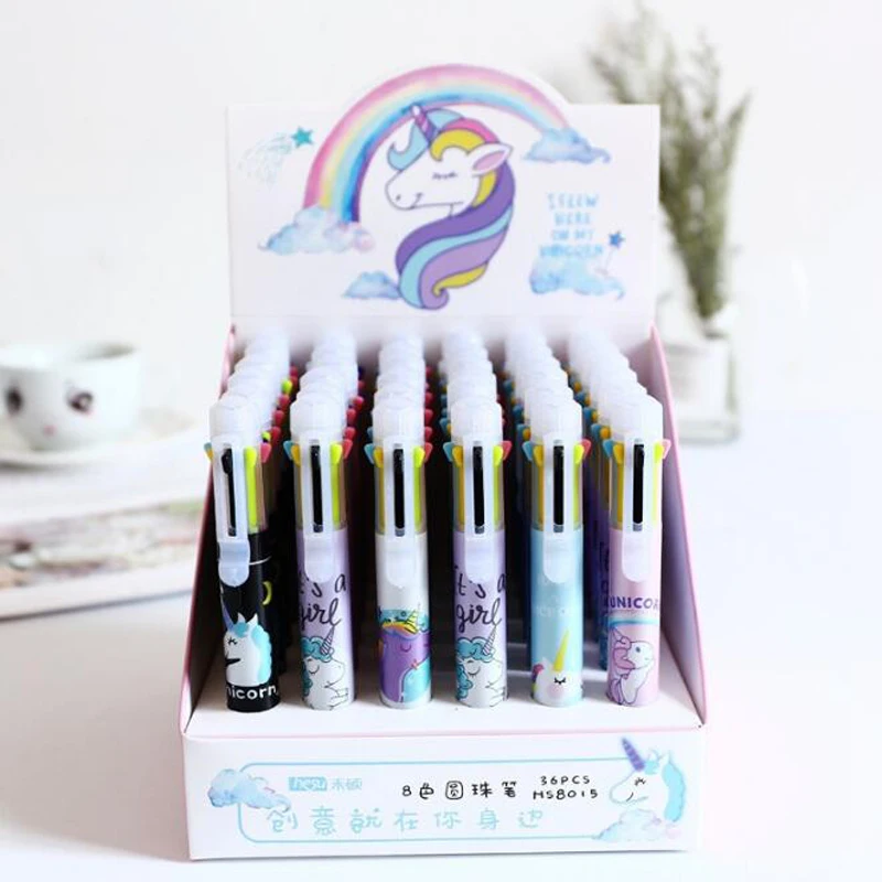 

New 1 Piece Unicorn 8 Color Ballpoint Pen Multifunctional Color Pen Student Korea Stationery Creative School Office Supplies Pen