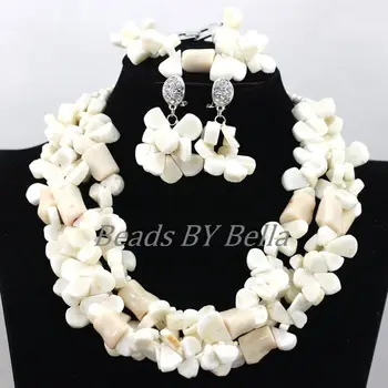 

Fashion African Wedding Coral Bead Jewelry Nigerian Party Choker Necklace White Coral Bridal Jewelry Sets Free Shipping ABK167
