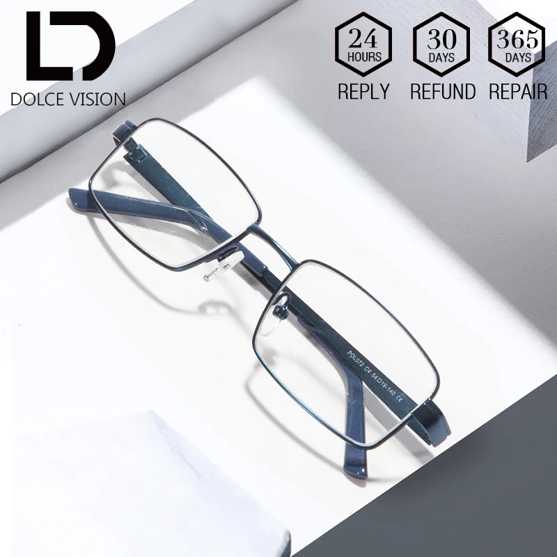 DOLCE VISION Metal Square Cool Men Prescription Glasses Blue Corrective