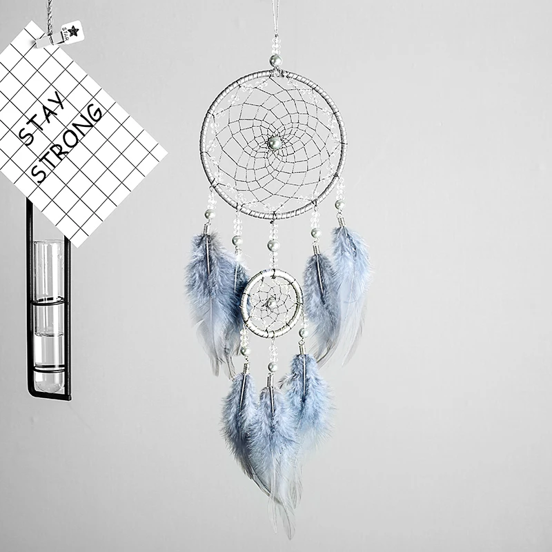 

2 Hoops Mini Dream Catchers Car Room Decoration Indian Style 46cm Dream Catchers Hanging Feathers Pendants Wind Chimes Gifts