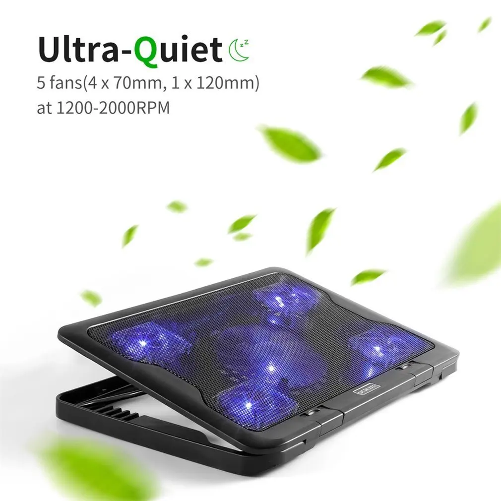 

Professional external Laptop Cooler with 5 fans/2 fans 2 USB Port slide-proof stand Notebook Cooling Fan with light