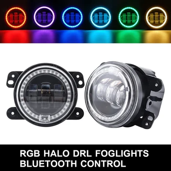 

Car Headlamp for Jeep Bluetooth Control Car RGB Led Headlight Fog Light Halo Angel Ring For Jeep Wrangler RGB LED Lamp for Auto