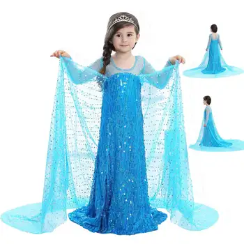 

Girls Elsa Anna Dress Girls Costume Cute Party Princess Cosplay Baby Dresses Kids Belle Dress Blue Red Wedding Dress