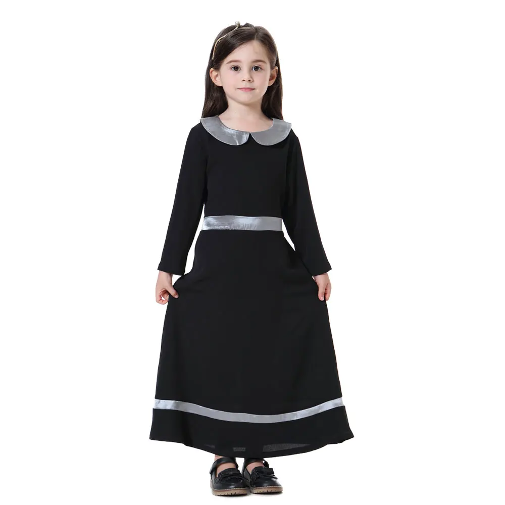 

elegant elastic muslim girls maxi dress with sashes malaysia caftan islamic gowns arabic dubai abaya oversized thobes VKDR1358