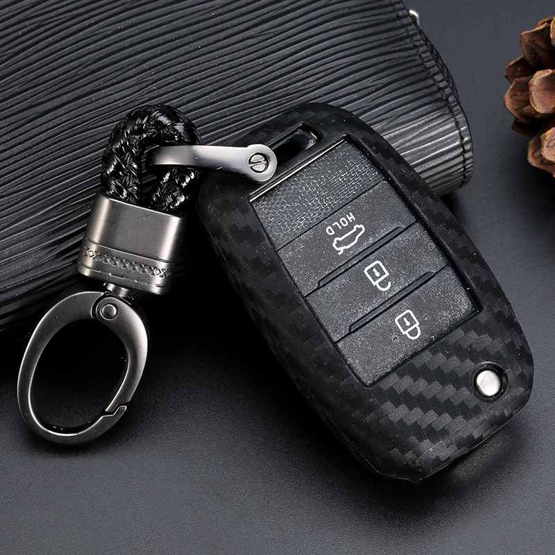 

For KIA KX5 Rio Sportage QL Ceed Sorento Cerato K2 K3 K4 K5 Car Key Case Carbon Fiber Pattern Remote Fob Cover Keychain