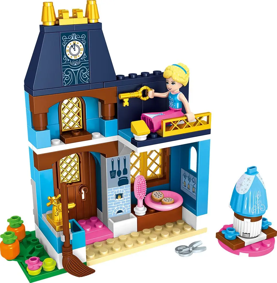 Disney Toys Frozen Princess Castle Cinderella'S Enchanted Fairy Godmother Cinderella Building Blocks Birthday Gift For Children