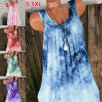 

Women Ladies Summer Fashion Sleeveless Mesh stitching Gradation Loose Mini Dress