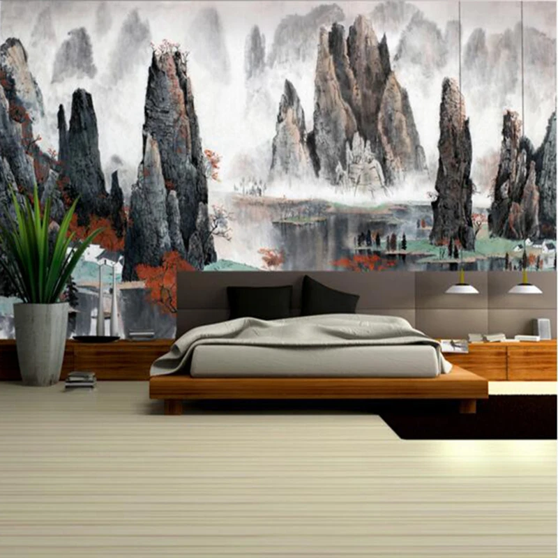 

Mural Wall Art Ink Chinese Landscape Mood Misty Mountains Custom Murals Room Wallpaper Bedroom Decoration TV Room Furniture