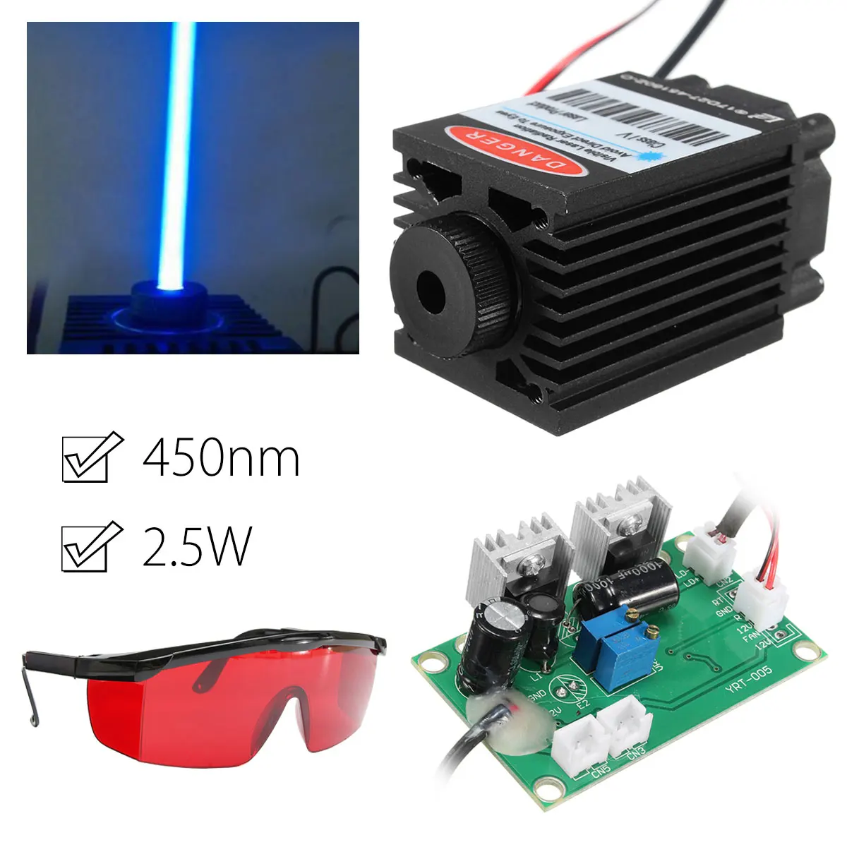 Buy 2.5W 450nm Blue Laser Module TTL 12V Focusable