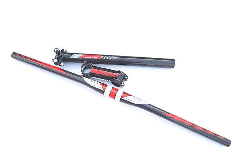 

FCFB FW white red flat carbon fibre mountain bike carbon handlebar set = Stem seatpost handlebar seat free shipping