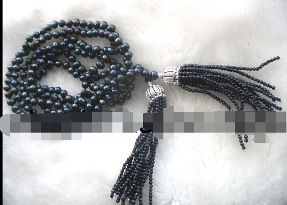

FREE SHUPPING>>>@@> N1621 freshwater pearl black near round 5-6mm 50" necklace wholesale nature beads