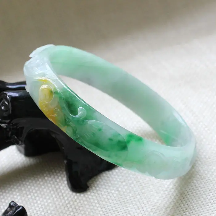 

A168 Vintage Chinese Hand-carved Emerald Green stoneite stone Bracelet Bangle 61mm 10.20 40