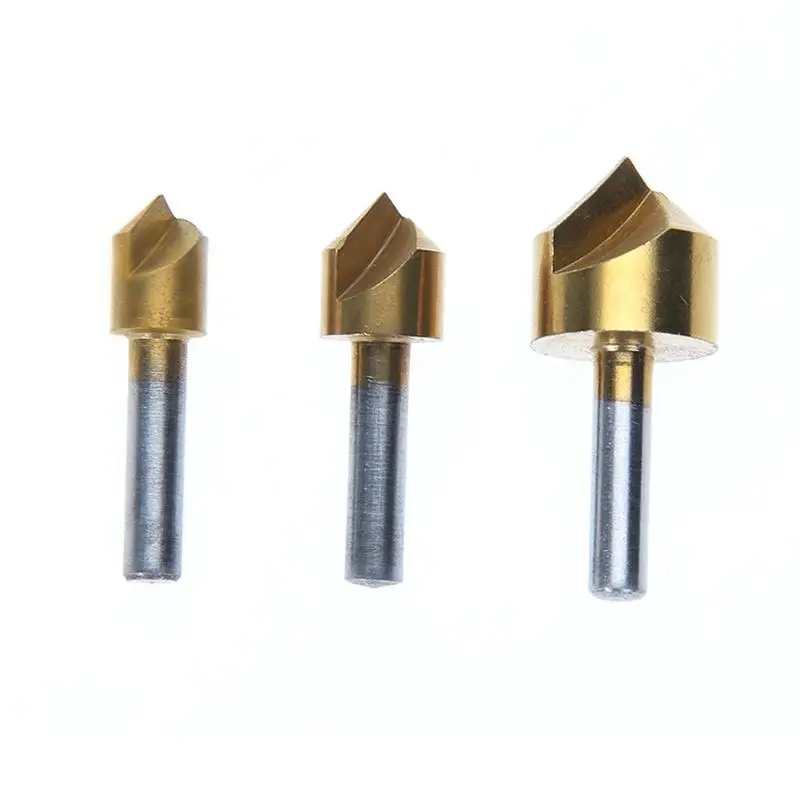 

3pcs HSS Chamfer Bevel Drill Single Flute 90 Degree Edge Chamfer Countersink Drill Bit 3/8 1/2 3/4