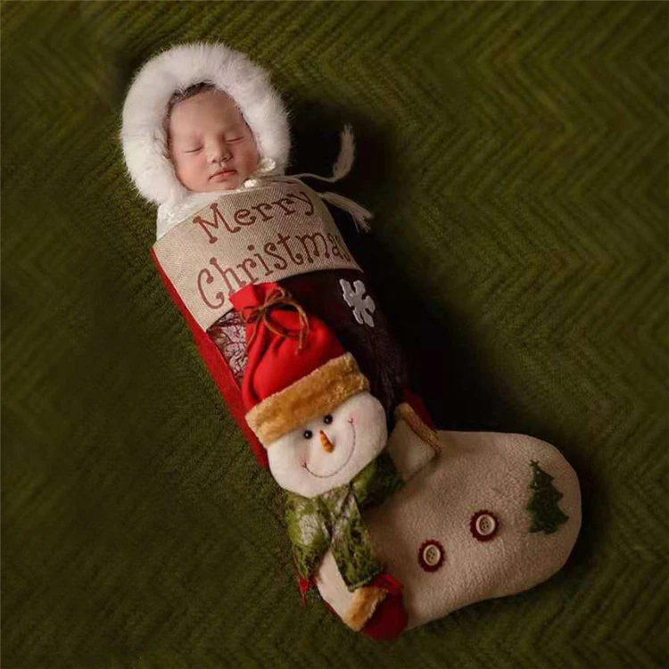 Bolsa de Dormir Boneco de Neve Bolsa de Presente do Feriado com Chapéu Natal Estocagem Kits Bebê Foto Adereços Traje Santa Rena Personagem 3d 5 High Quality Mamãe e Bebê
