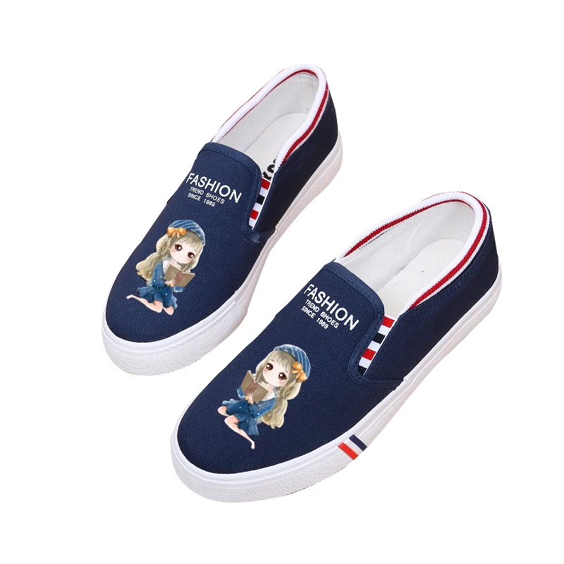 Online 100% a mano Paingting Girl Cartoon lona zapatos de fondo plano colegiala calzado de lona con grafiti pequeños zapatos blancos perezosos planos dulces
