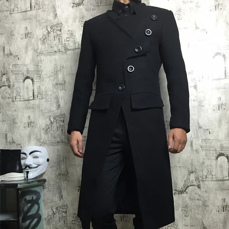 M-5XL! 2018 мужской зимний утепленный Тренч средней длины ультрадлинный шерстяной |
