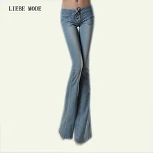 Женские широкие расклешенные джинсы на шнурке модные офисные женские расклешенные джинсы с высокой талией Длинные Сексуальные расклешенные джинсы с пуш-ап брюки