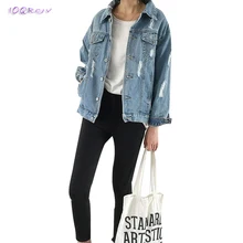 Джинсовая куртка для женщин, большой размер, свободного кроя отверстия женский пиджак тонкий длинный рукав Женская Весенняя куртка Элегантные Топы пальто IOQRCJV T132