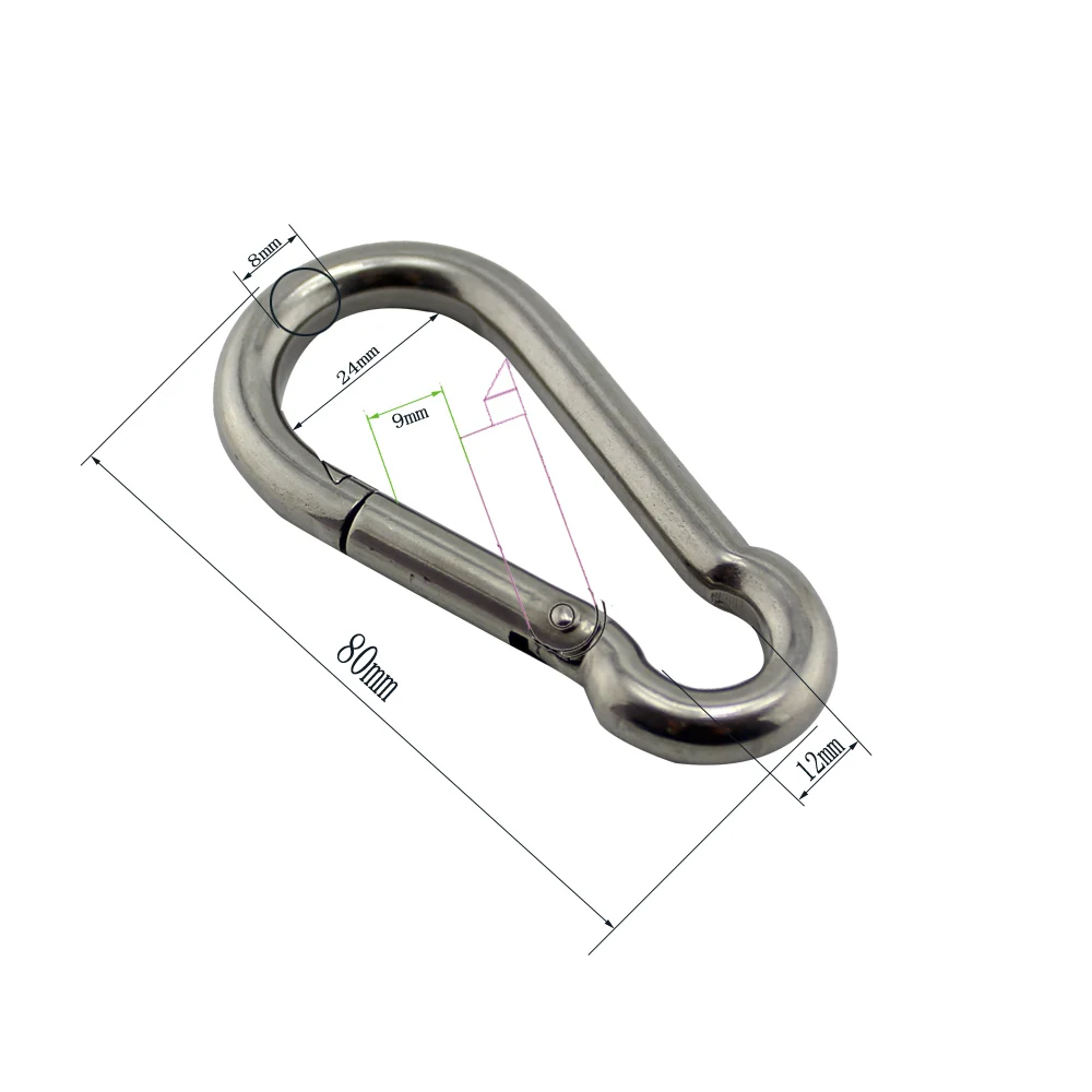 Snap Hook Carabiner DIN5299C Spring Clips 8*80mm SS304/316 Snap Hooks for wholesale 10pcs