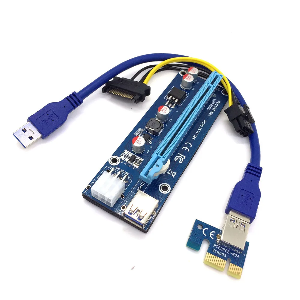 USB3.0 PCI-E Экспресс 1x к 16x Extender адаптер Riser Card SATA 6Pin адаптер 18Apr27