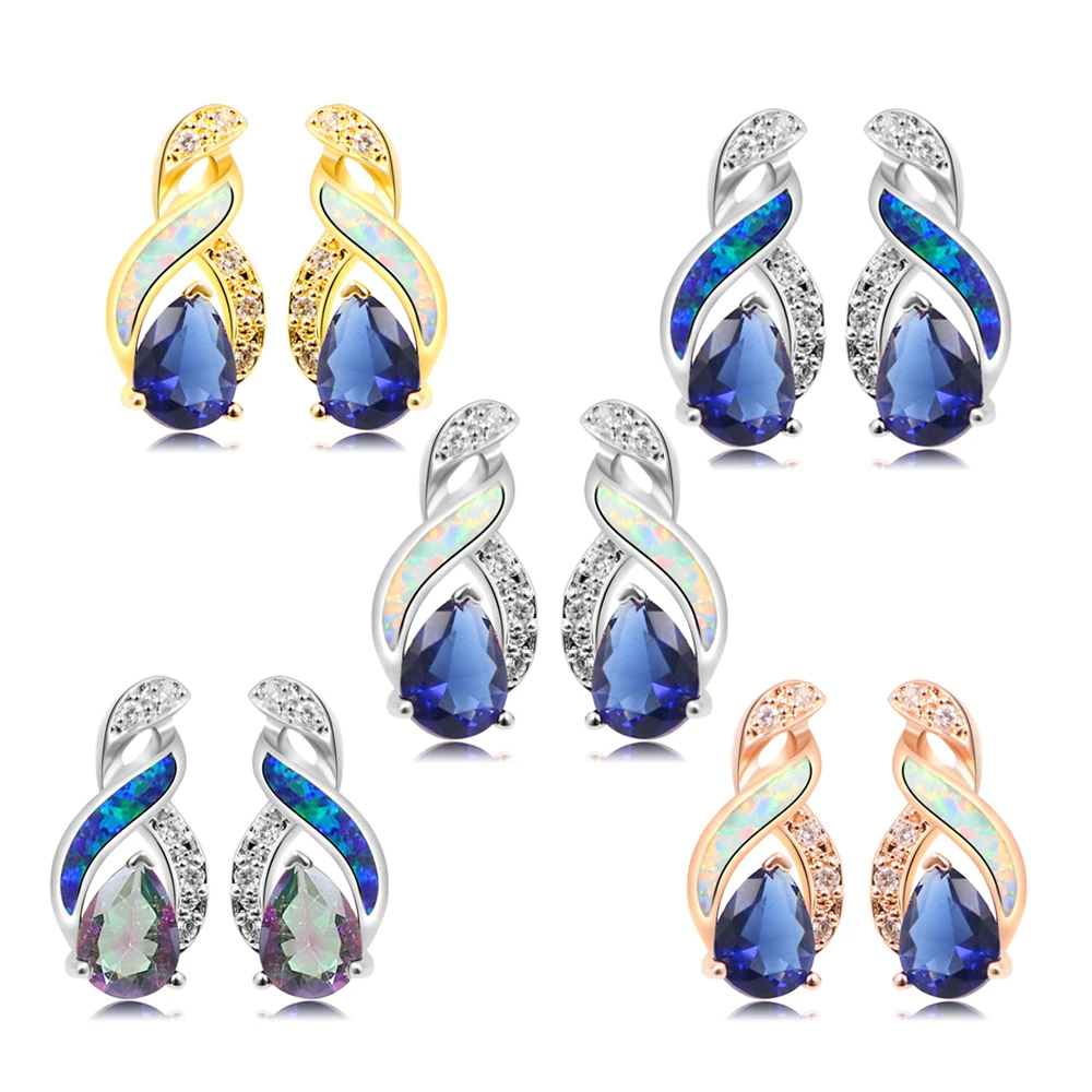 Скидка 65% 925 пробы Серебряный, австралийский опал сапфир Мистический Огонь Цвет Для женщин украшений элегантный серьгу ESB2314