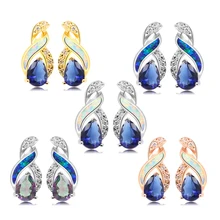 Скидка 65% 925 пробы Серебряный, австралийский опал сапфир Мистический Огонь Цвет Для женщин украшений элегантный серьгу ESB2314