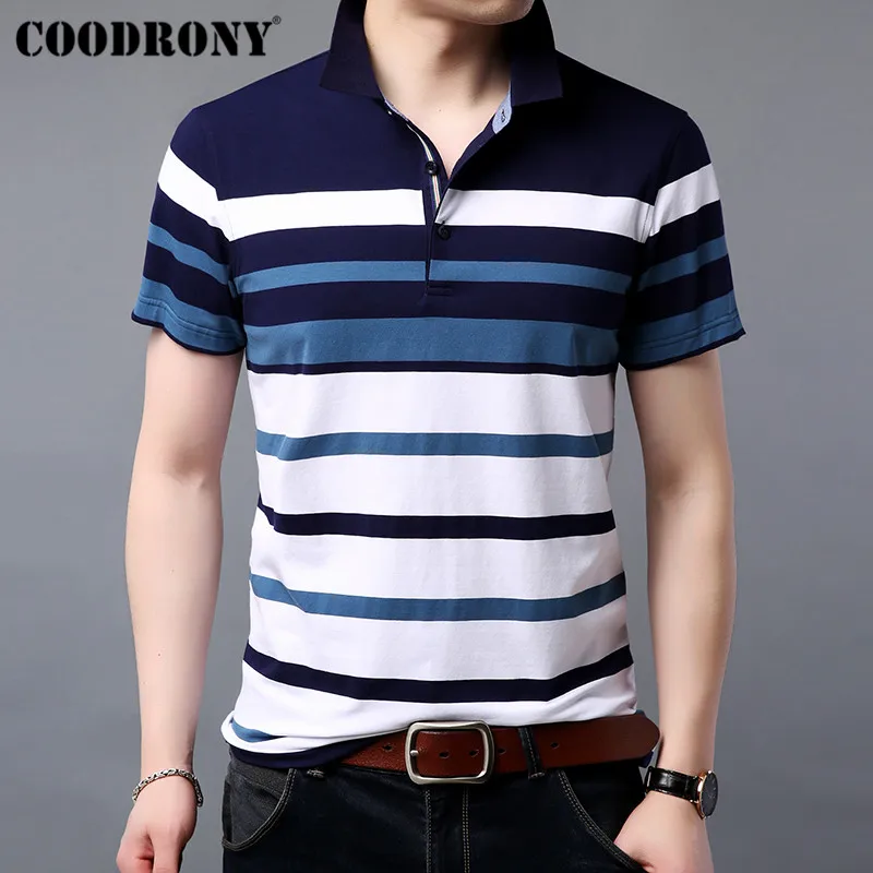COODRONY брендовая мягкая хлопковая Футболка мужская полосатая футболка с коротким рукавом мужская летняя Уличная Повседневная футболка размера плюс мужские футболки S95058 - Цвет: Синий