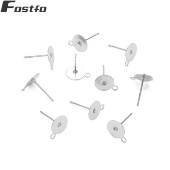 

100pcs/lot Stainless Steel Earring Needle Pins Blank Earrings Tray Base For 6/8/10mm Cabochon Earrings Settings Jewelry Findings