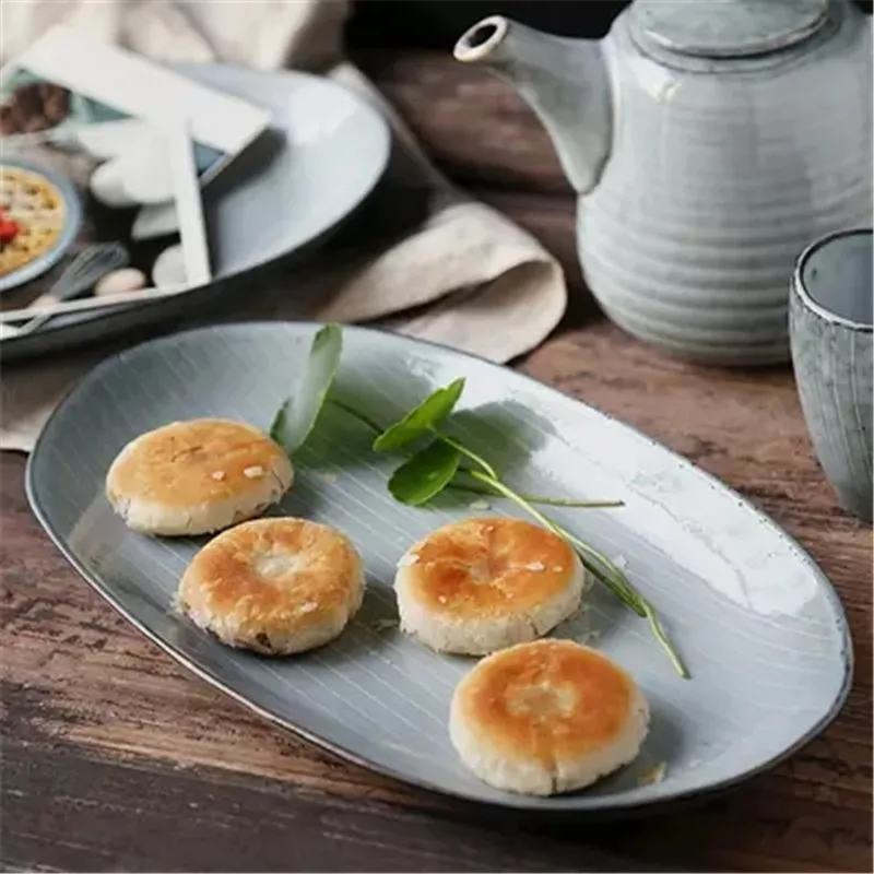 

NIMITIME Japanese Style Ceramic Oval Fish Dish Plate Household Tableware Dinner Tray Tableware