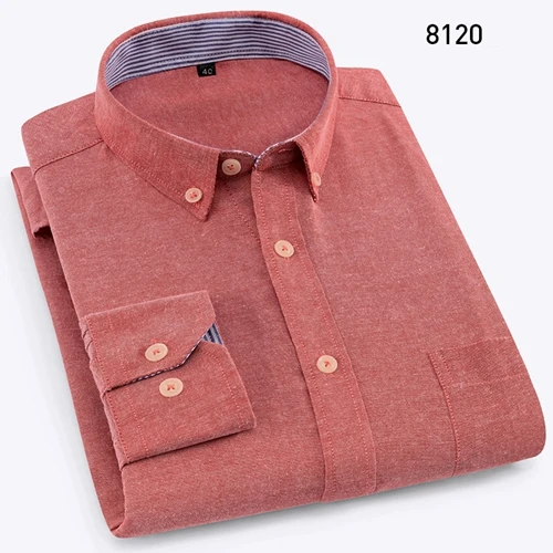 Весна, Новое поступление, Оксфордские мужские рубашки, одноцветные/Полосатые/клетчатые, с длинным рукавом, облегающие, мужские, деловые, повседневные рубашки - Цвет: 8120