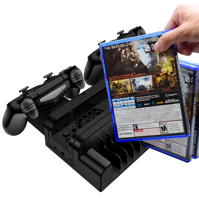  PS4 Vertical Stand 2 Cooling Fan Cooler Dual Controller Charger LED Charging Station Universal for 