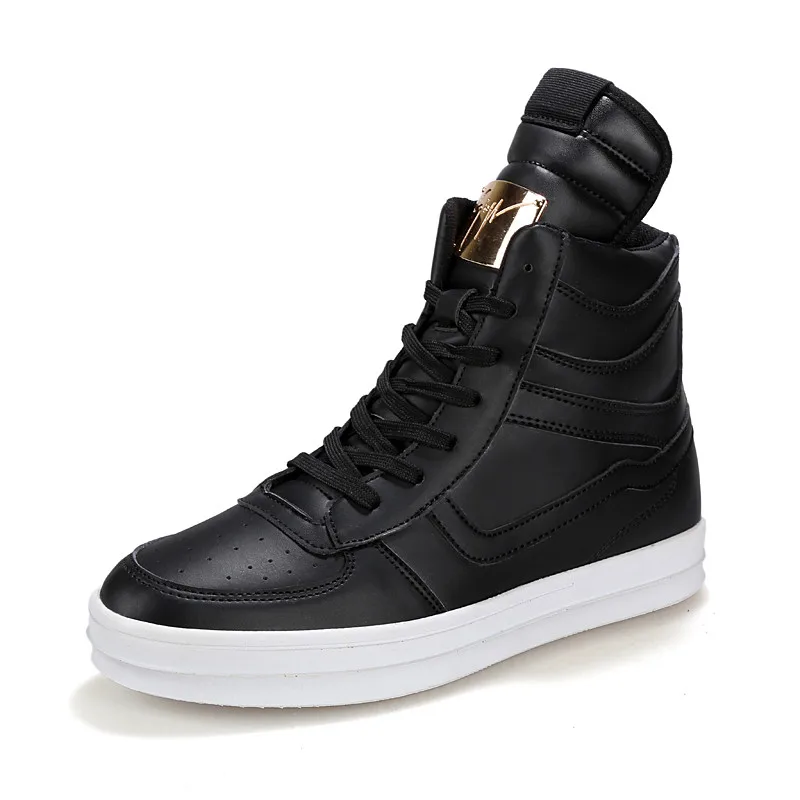 

2019 Black White Men Fashion PU Leather Boots Big Size 39-45 Hot Style Ankle High Boys Platform Shoes