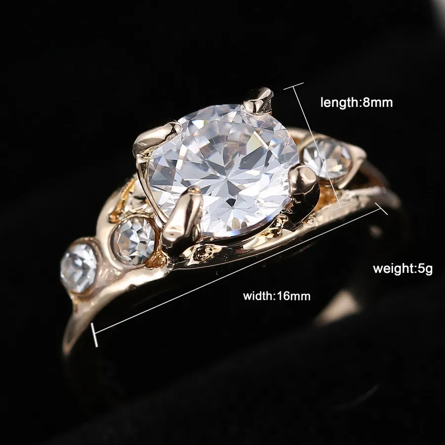 women Gold ring Austrian Crystal Unique Engagement Rings for girl Brides wedding Jewelry Gift party Couple ring