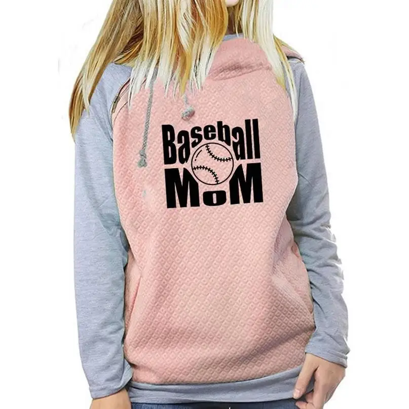 Бейсбол мама толстовки с надписью для женщин молния украшения худи и толстовки для женщин топы женские хлопковые повседневные свободные