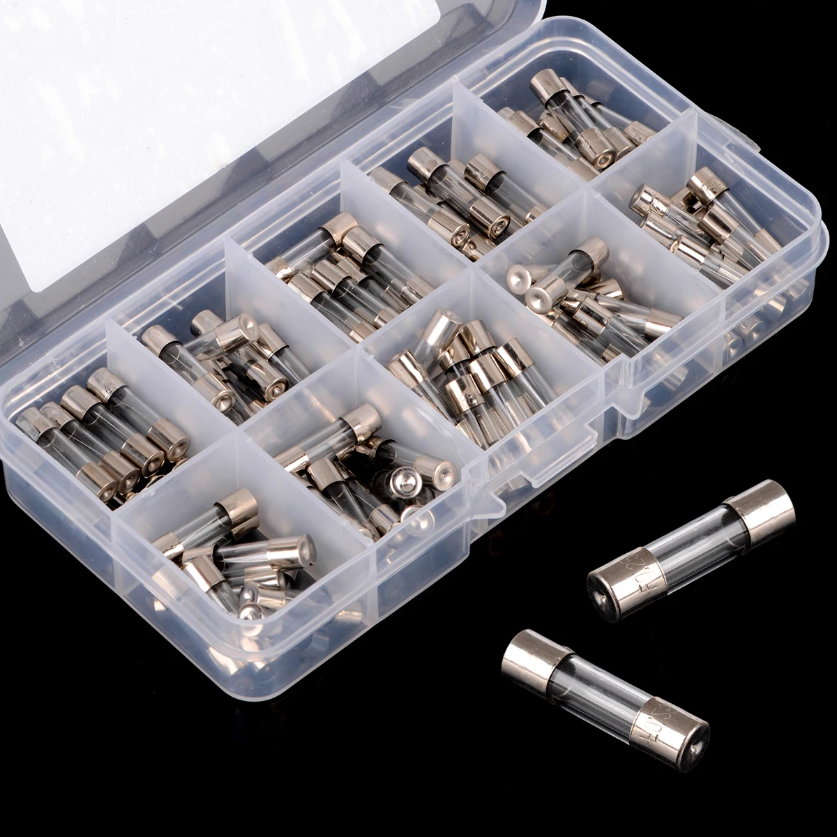 100pcs 0.2A/0.5A/1A/2A/3A/5A/6A/8A/10A/15A Quick Fast Blow Glass Tube Fuse Assortment Kit Set 5x20mm