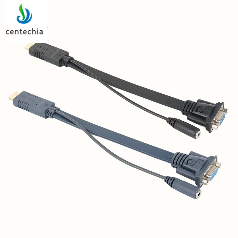Centechia Новый 24 см HDMI штекер к VGA Famale видео конвертер адаптер плоский кабель + 3 5 мм