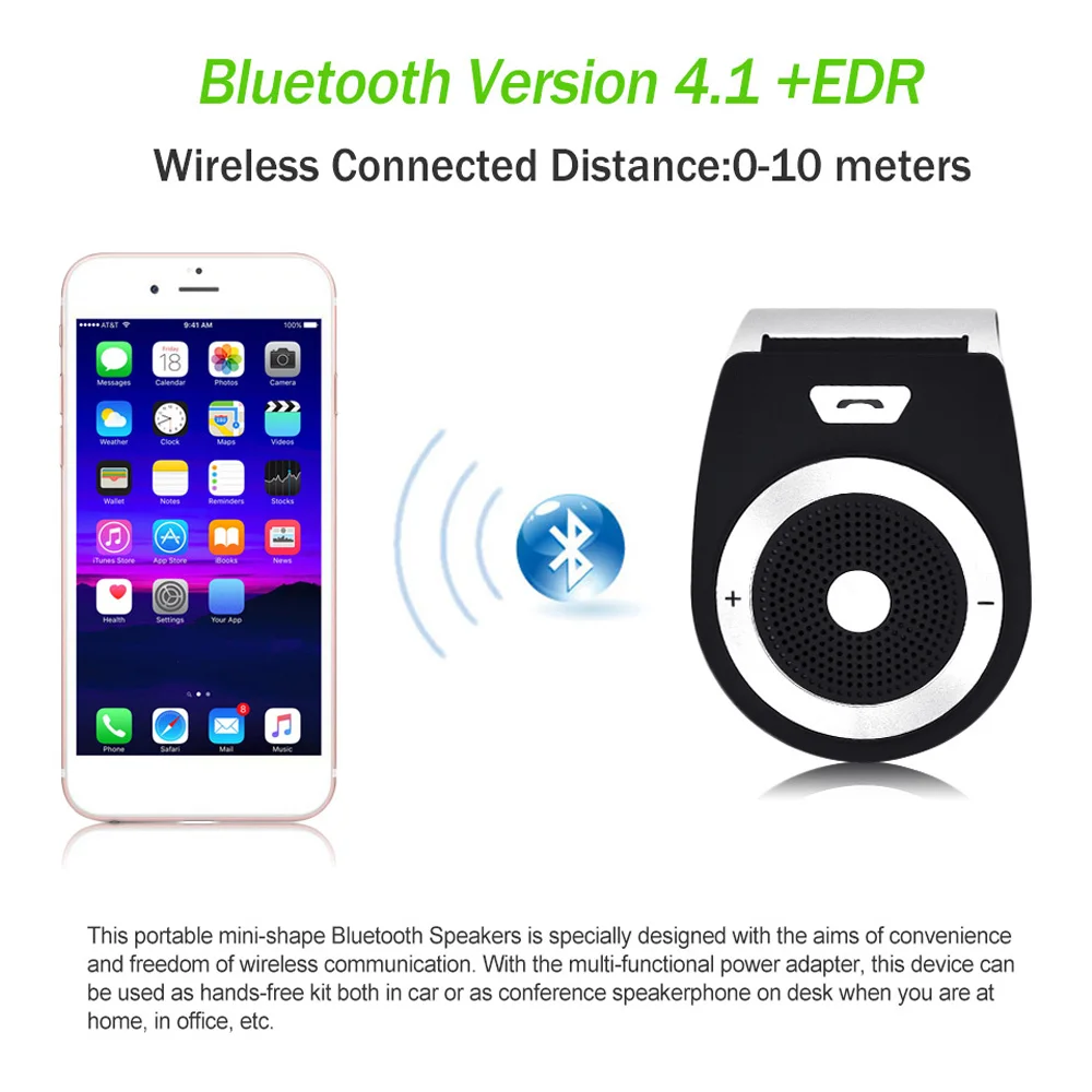 Bluetooth Car Kit  Handsfree Noise Cancelling Bluetooth V4.1 Receiver Car Speakerphone Multipoint Clip Sun Visor for two Phones