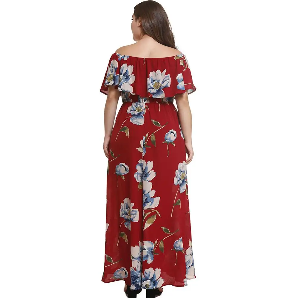 

2019 Pullover High Waist Knit Blend Slash Neck Woman Ankle Long Dress Dresses Urban Flower Case Short Sleeve Large Swing Summer