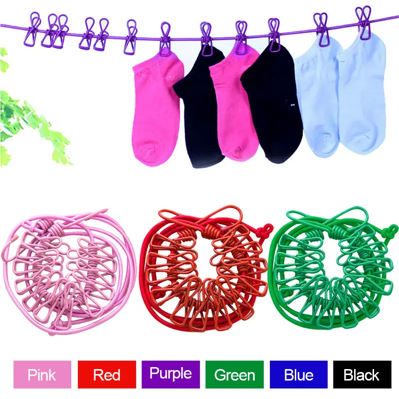 

Hot Sale Portable Elastic Durable Clothesline Hanger Line with 12 Clips Home Use Outdoor Sports Camping Traveling Equipment
