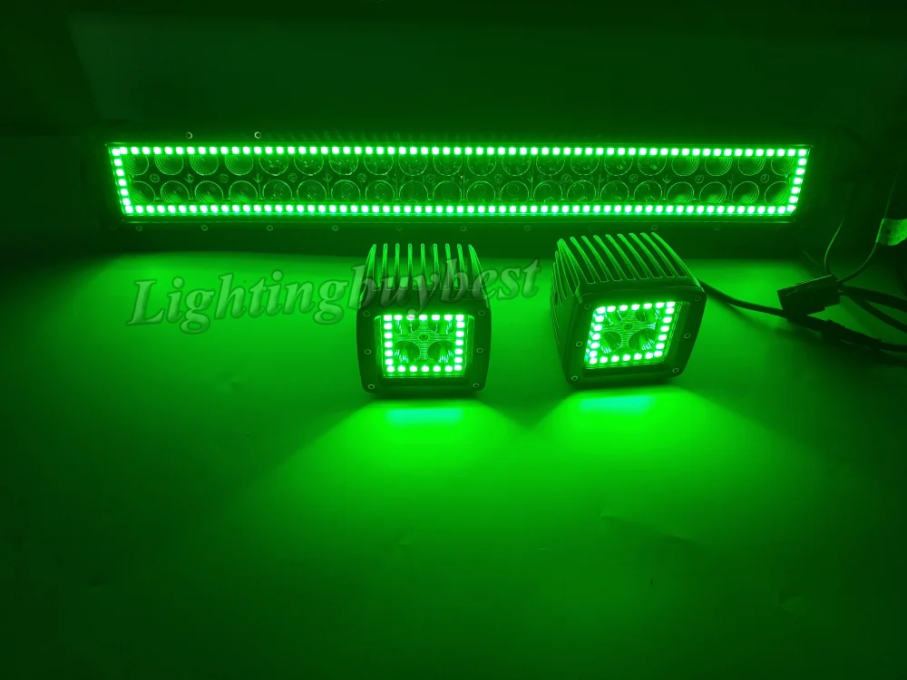 20 дюймов 4D 126 Вт Светодиодный светильник бар + 2x4 &quot18 Pods 3&quot Wirelss Bluetooth RGB Halo