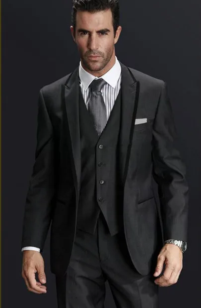 38 Charcoal Gray Men's Prom Normal Blazer Suit Groom Tuxedos Business Suits (Jacket+Pants+Vest+Tie) (2)