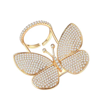

2019 Luxury Adjustable Opening Champagne Gold Silver Color Butterfly AAA Cubic Zirconia Wedding Rings For Women Party Ring