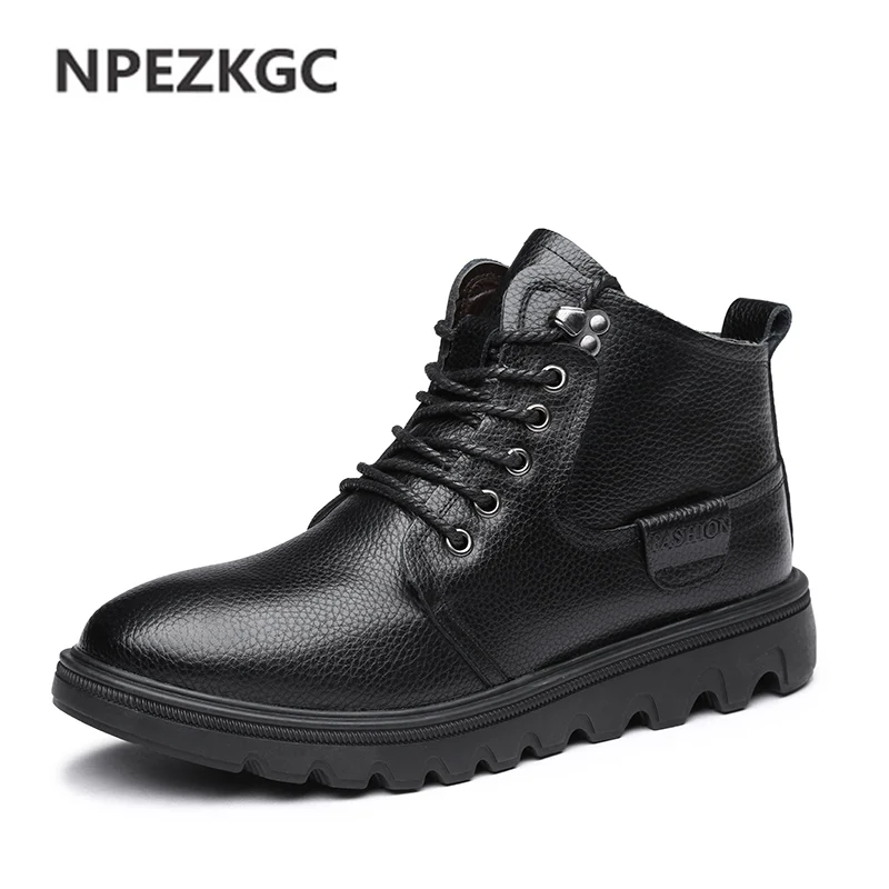 

NPEZKGC New Autumn Winter Warm Brand Casual Men Genuine Leather Loafers Fashion Shoes Fur size 38-44 Handmade Moccasins Shoes