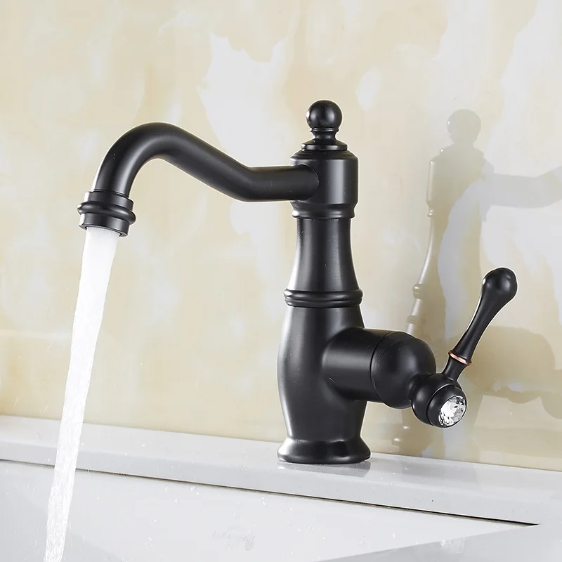 

Oil Rubbbed Kitchen Faucets Bronze Brass Black Bathroom Faucet Single Handle Crysatl Sink Taps Hot Cold Washbasin Deck Mounted