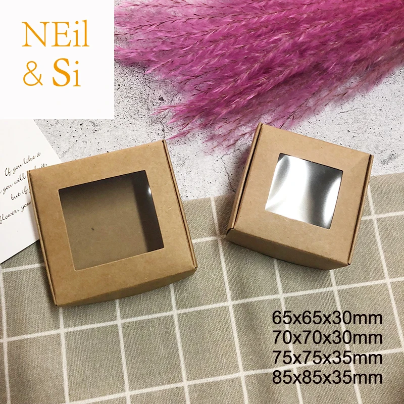 

Plastic Cover Kraft Paper Box Gift Package Handmade Soap Wedding Candy Party Favor Window Box Customize Free Shipping 100pcs