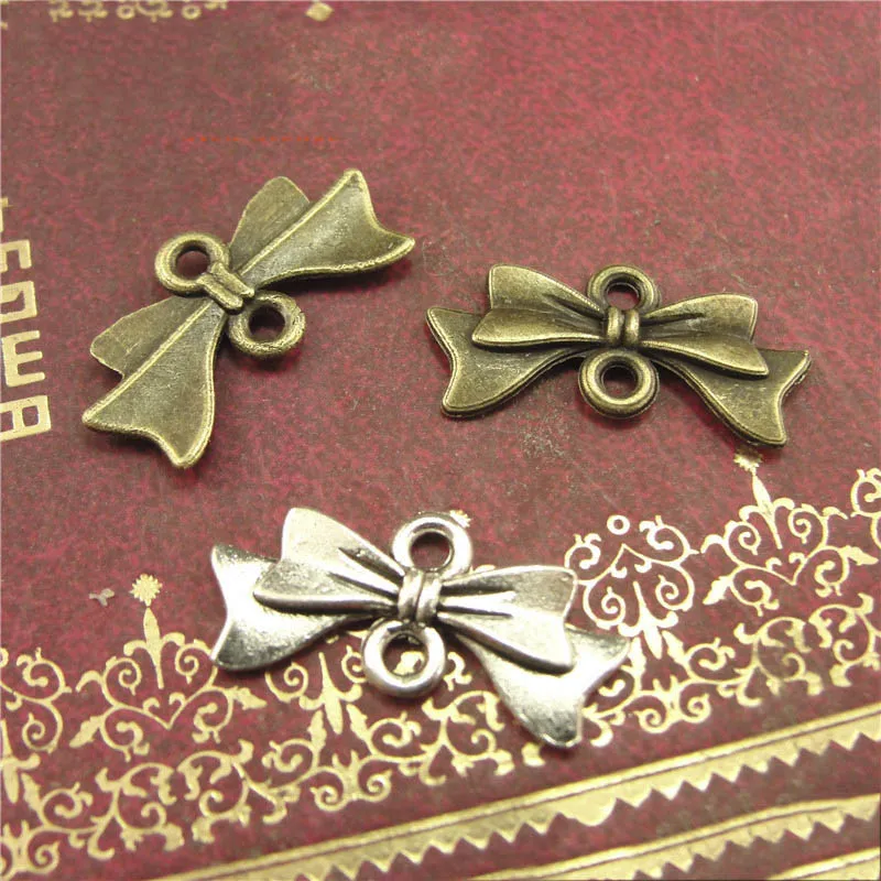 

50pcs Silver Bronze Color Bow Pendant Connector Accessories for Diy Jewelry Making Double Ring Hook Findings&Component Supplier