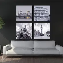 

BANMU 4 Piece No Frame Famous Buildings Roman Colosseum Big Ben Eiffel Tower Oil Painting Wall Artworks Painting Canvas Art